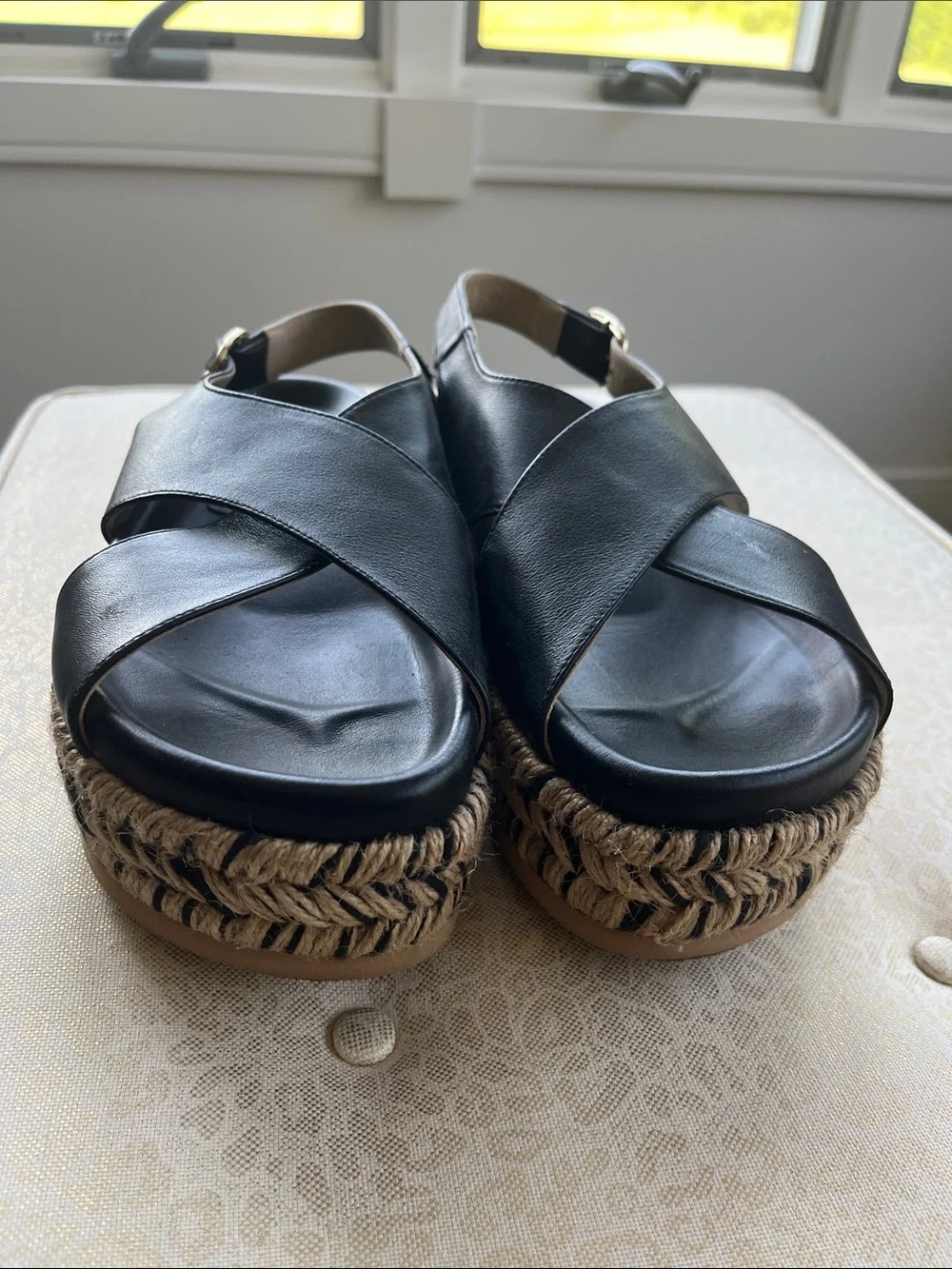 Paloma Barceló Black Leather Espadrille Platform Sandals